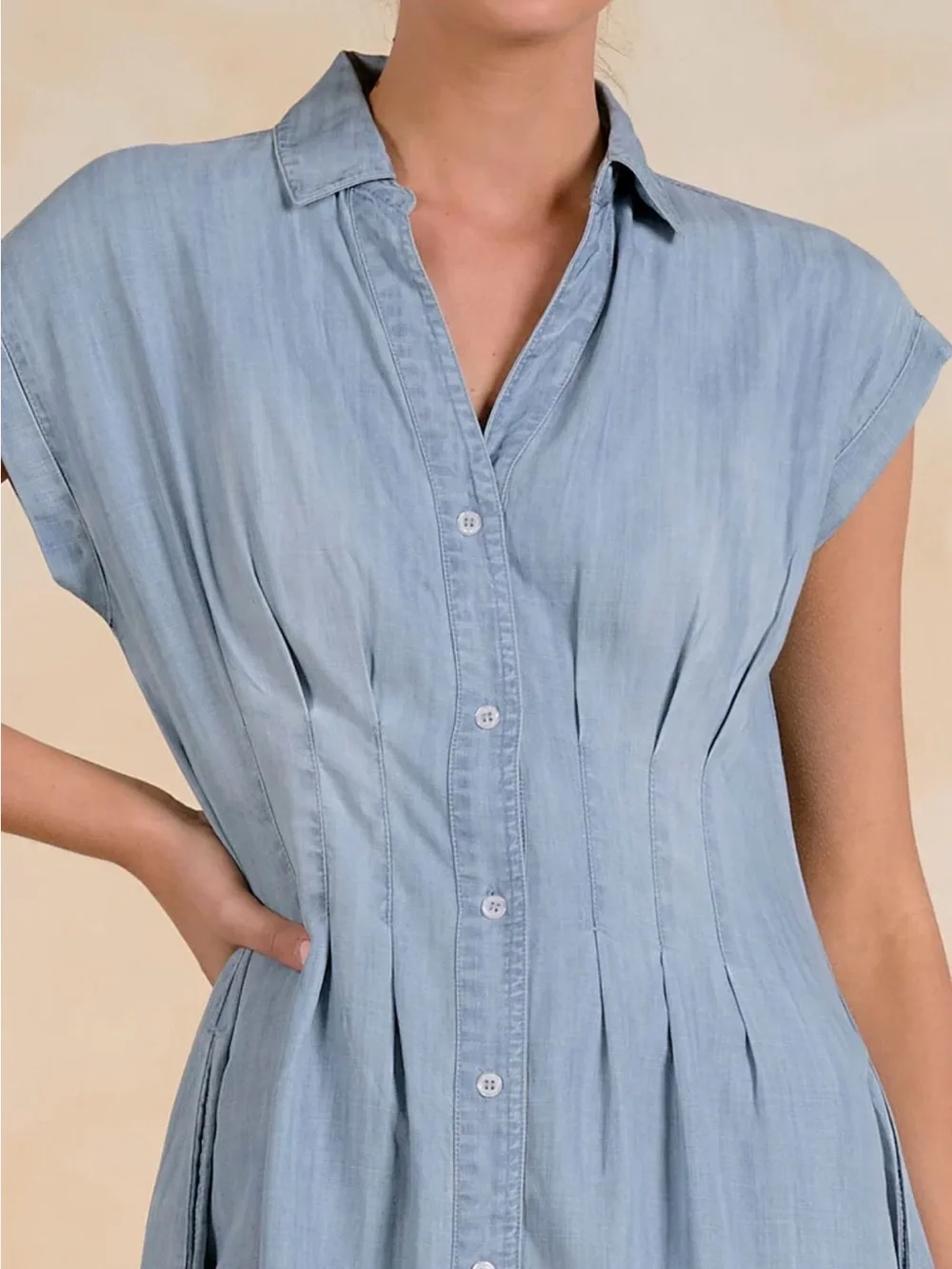Elan Light Blue Chambray Button-Front Maxi Dress - Picture 4 of 5